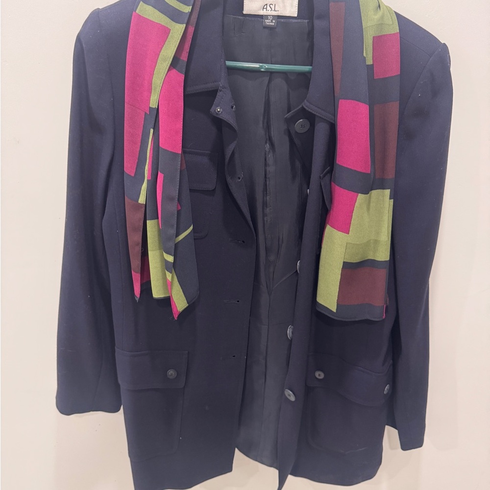 Kasper Black Blazer with Vibrant Scarf